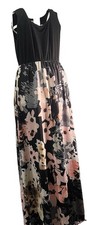 Sleeveless Floral Maxi Dress Black Pink Gray White Round Neck Pullover S