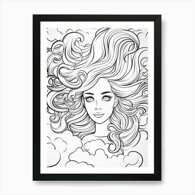 Gewelltes Haar feine Linie Zeichnung Farbe gerahmt Wandbild Poster Leinwanddruck Bild