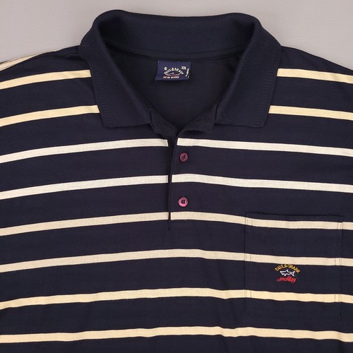 Paul Shark Yachting Polo Shirt Mens 2XL Blue Brown Striped Pocket Golf Italy - Picture 6 of 13