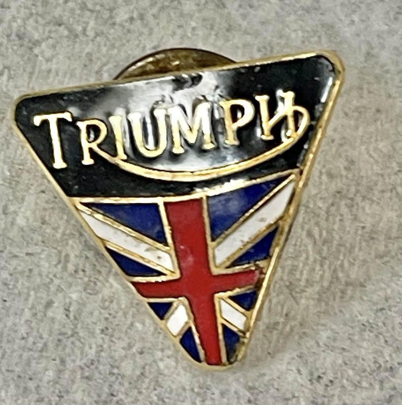 RARE Triumph Motorcycle Union Jack Triangle Enamel Lapel Pin Badge Collectible