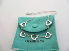 Tiffany & Co Silver Peretti 5 Five Open Heart Pendant Necklace Charm Chain Gift