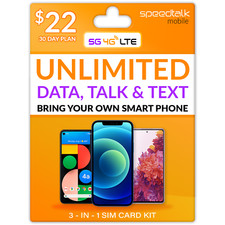 Speedtalk SIM Card Kit - Unlimited 5G 4G LTE Data Talk Text Phone Plan 30 Days