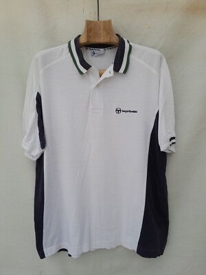 Vintage Sergio Tacchini Polos Shirt Mens Large White Cotton Tennis Oversized 90s