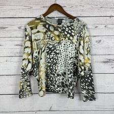 Clara Sun Woo Shirt Womens Petite Small Yellow Geometric Lagenlook Art