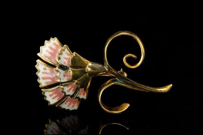 VINTAGE ENAMEL PINK FLOWER 925 GILT STERLING PIN BROOCH A23639 | eBay