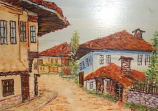 Vintage impressionist cityscape oil painting rural landscape signed