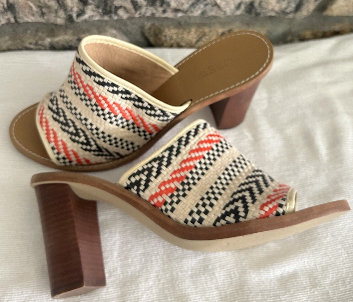 Women’s Sandal Marlow Leather Woven Block Heel Multicolor Shoe  Slides