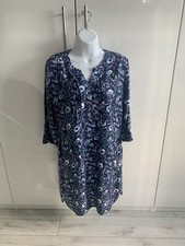 Mantaray Tunic Dress Navy 12 Retro Floral Print Summer Holiday Buttons Paisley