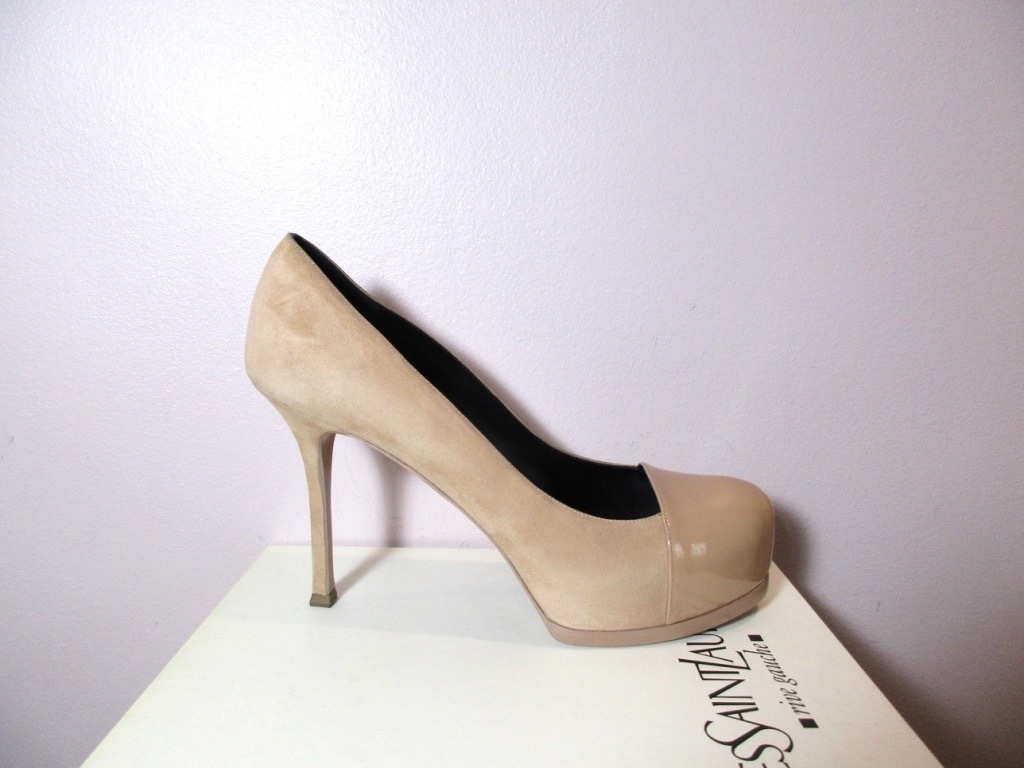 Scarpe YSL Yves Saint Laurent Tribtoo 80 sedia in pelle scamosciata brevettata 40 5 10 5
