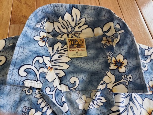 Winnie Fashion Blue White Hibiscus Cotton Button Up Hawaiian Shirt Men's Size XL - Picture 5 of 10