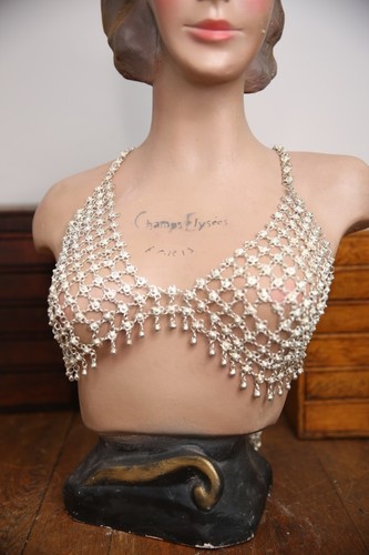 Vintage Art Deco chain halter top bra w/ bottom girdle corset Parts Repair - Picture 2 of 14
