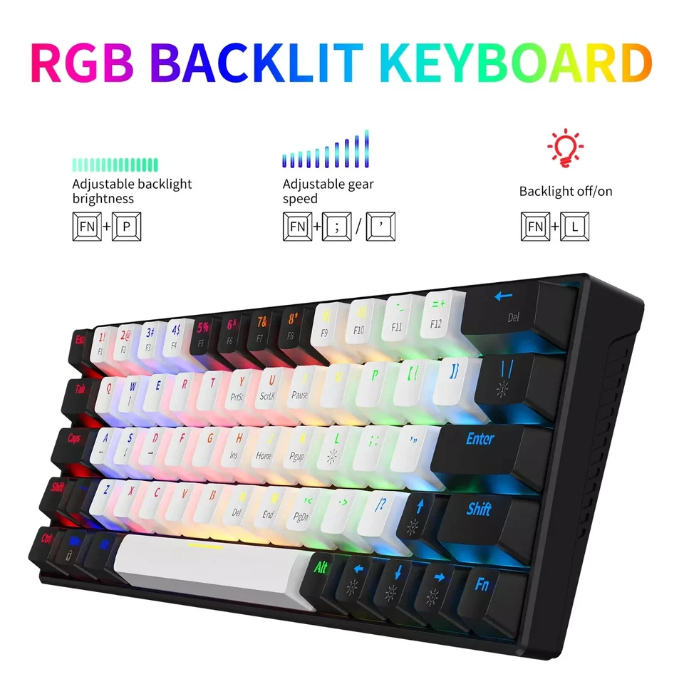 64Keys Computer Wired Mechanical Gaming Keyboard Hot-Swap Backlight - Red Switch - Image 4 of 4