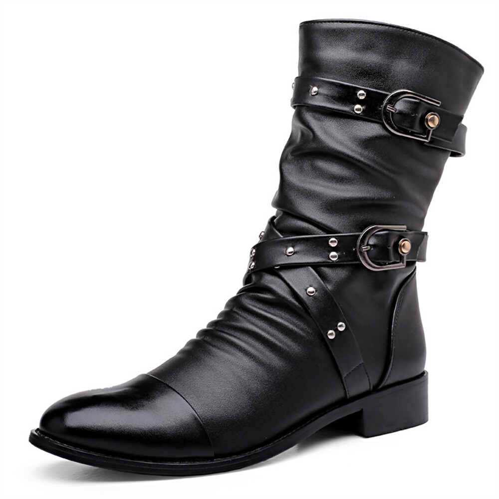 Men's Black Leather High-Top Dress Ankle Boots for Stylish Outfits