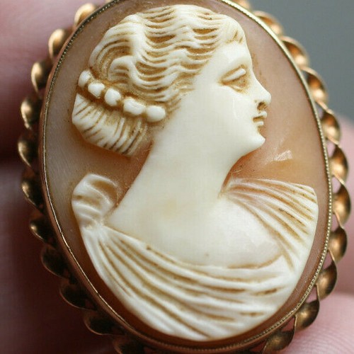 Antique Vintage 10K yellow gold carved shell cameo 1920's-30' pin brooch pendant - Picture 2 of 8