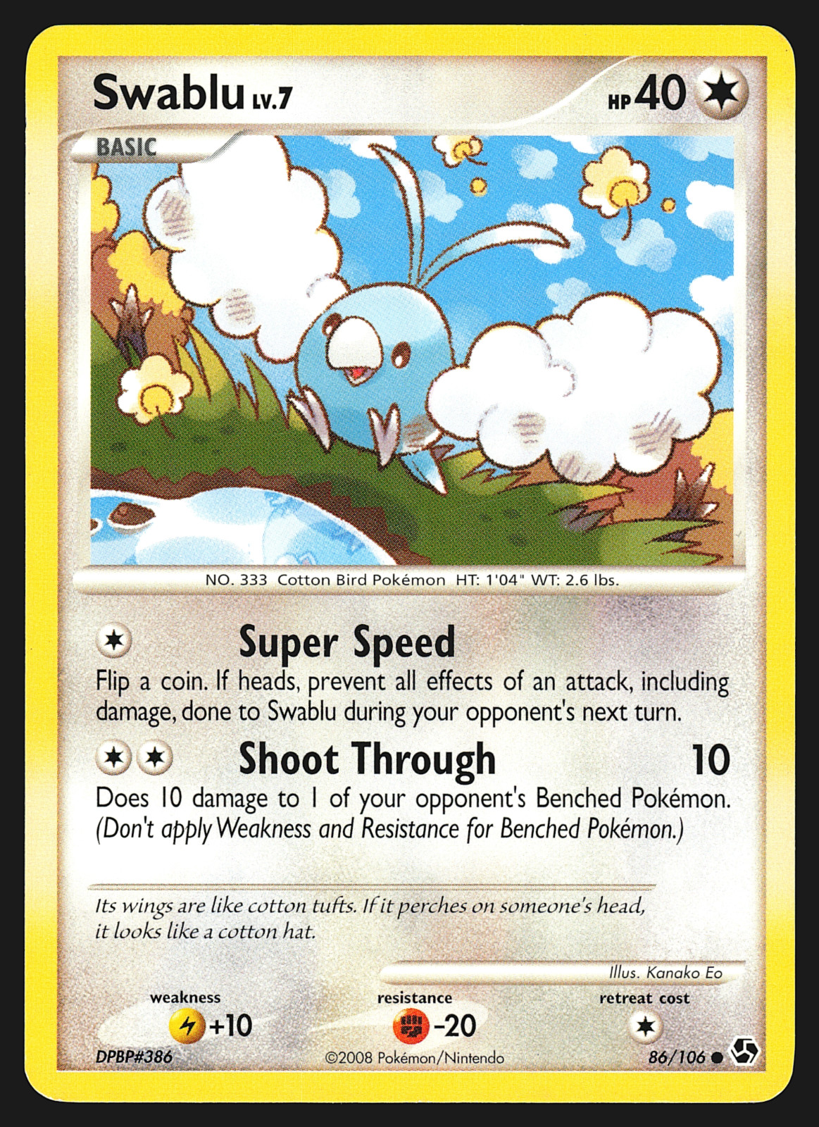 Swablu 86/106 Diamond & Pearl Great Encounters Pokemon Card LP