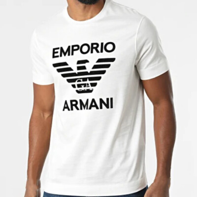 Emporio Armani Men's White T-Shirt, velvet print ,Size M*L*XL*2XL