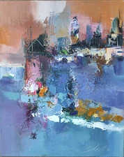 ORIGINAL OIL PAINTING 13"x16.1" ABSTRACTION MODERN ART WALL ART Orange CONTEMPOR