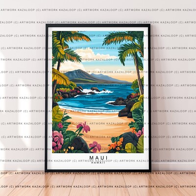 Maui Hawaii Tropical Beach Druck ungerahmt Insel Illustration Kunst Maui Poster