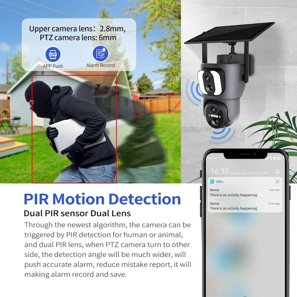 6W Solar Panel Battery 2MP WIFI Smart Light IP Camera Dual-Lens Security Camera - Image 3 of 4