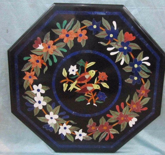 24-inch Handmade Pietra Dura Marble Coffee Table – Elegant Stone Home Decor