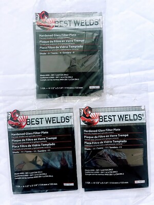 3  Best Welds 932-107, 4-1/2'' x 5-1/4'', Hardened Glass Filter Plate, Shade 11, 9