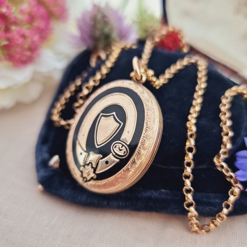 Collana vittoriana oro rosa 9 ct ciondolo medaglione lutto catena Belcher 47 cm - Foto 12 di 18