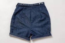 1950s High Waisted Dark Denim Rockabilly Jean Shorts W 25