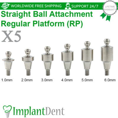 5x Dental Straight Ball Attachment Regular Platform Conical Hex System 2,65mm