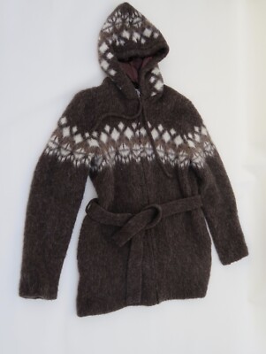 Girls Youth 100% Virgin Wool Zip Up Lined Sweater With Hood Size L