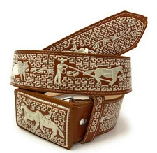 CINTO CHARRO BORDADO. MENS WESTERN BELT. VAQUERO PITIADO STYLE SUERTES CHARRAS