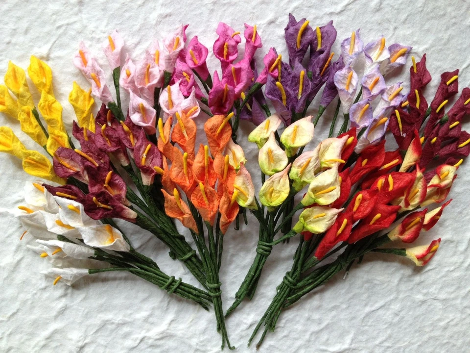 10 Lirios Lirio Cala Naranja Hecho a Mano Morera Papel Flores Boda Observador de Estrellas Foto 4 de 4