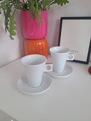 Nescafe Dolce Gusto Kaffeetasse & Untertasse x 2 Weiß & Orange Cappuccino Latte  