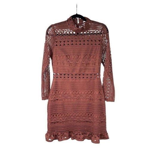 Two Sisters Riverdale Mauve Pink Lace Crochet Long Sleeve Mini Dress 6 M NWT