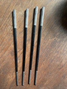 lot 2 vintage Takashima Moribashi Chopsticks Honyaki stainless Black plywood