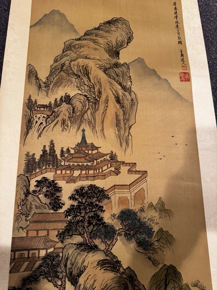 Póster pergamino colgante E4 pintura japonesa cuadro antiguo árboles montañas Foto 4 de 4