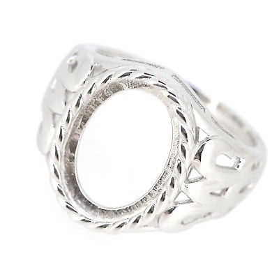 925 Sterling Silver Semi Mount Ring Setting for Cab Oval OV 14x10mm Vintage