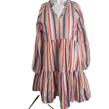 J. Crew Medium dress tiered striped cotton poplin v-neck ruffle