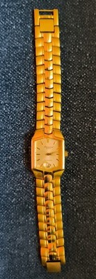 Gruen Precision PIM242M Date Rectangular Gold Tone Mens Quartz Wrist Watch, Runs