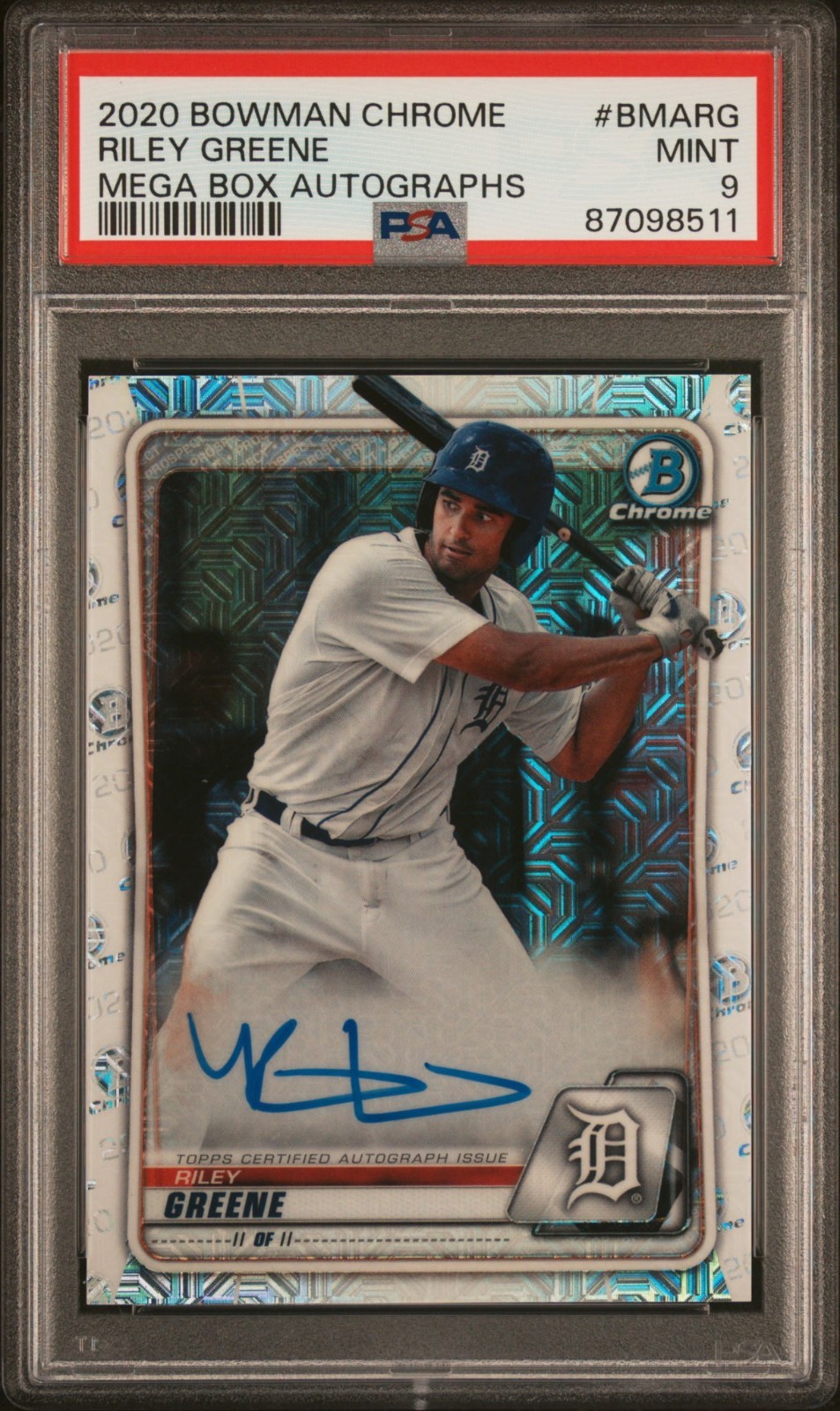 Riley Greene #BMARG Baseball Cards 2020 Bowman Chrome Mega Box Mojo Autographs trading card — raw and PSA graded price guide