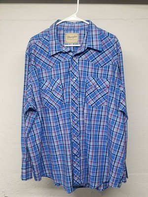Wrangler Mens 2X Long Sleeve Pearl Snap Button Down Western Cowboy Chore Plaid