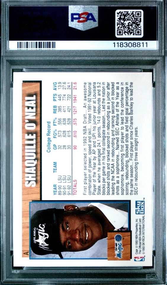 1992 Hoops Draft Redemption #A Shaquille O’Neal PSA 10 GEM MINT Rookie Card RC - Image 2 of 2