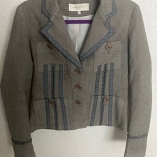 Karen Millen Women's Size 8 Gray Blazer with Blue Accents steampunk vibe