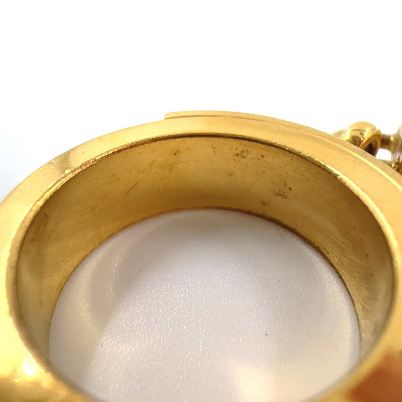 HERMES Kelly charm scarf ring gold black Leather Metal