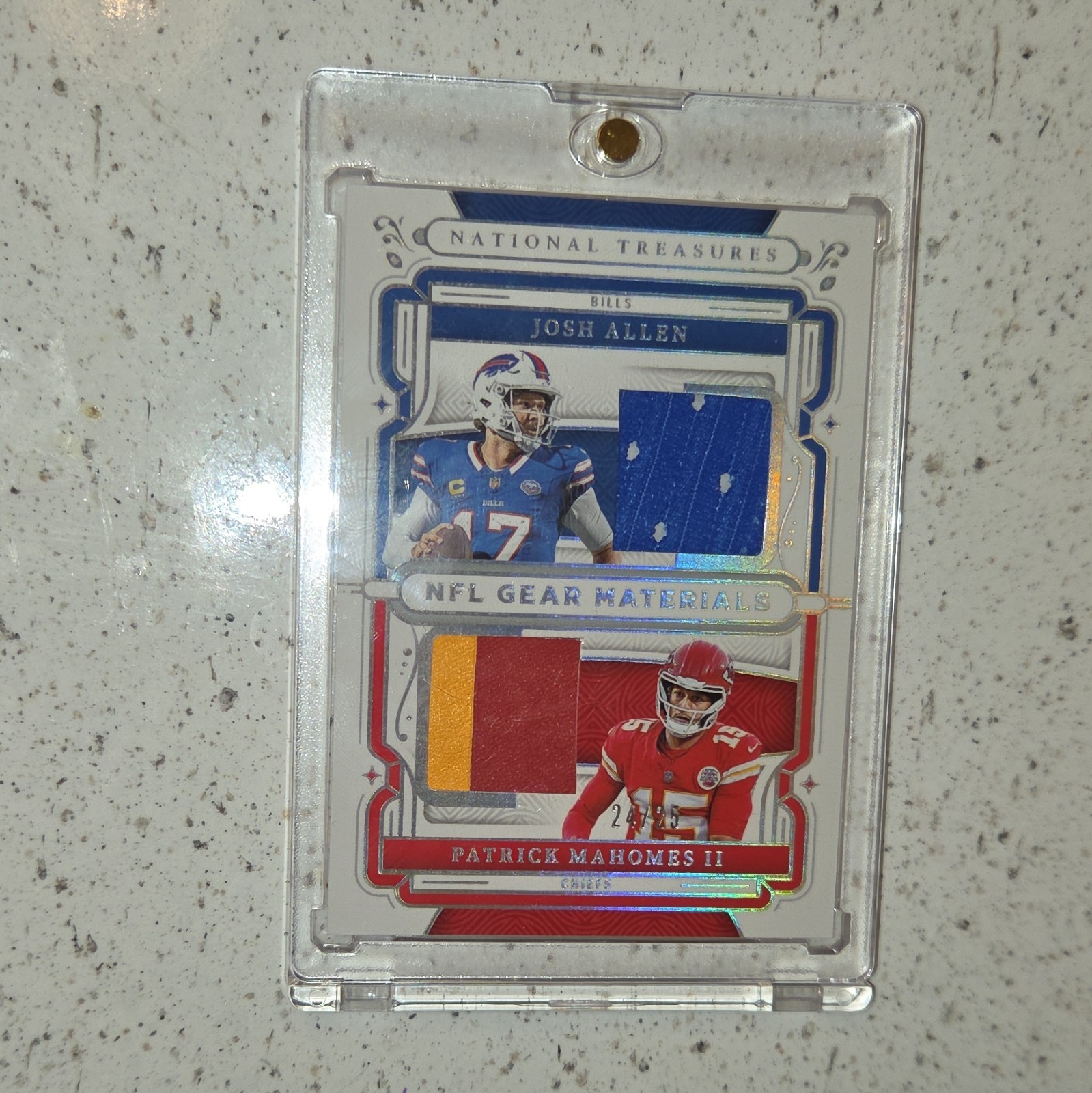 Panini 2025 National Treasures NFL Gear Combo Josh Allen/Mahomes II /25 view 2