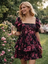NWT Alice + Olivia “Emmalou” Black Floral Mini Dress ~ Sz 0
