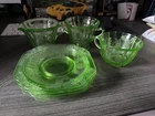 Federal Glass Sylvan Parrot Uranium Green Depression Glass set.