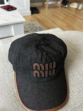 Miu Miu Denim Women's Baseball Cap Hat  Leather Logo and Adjuster Size M