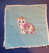 Vtg Needlepoint Of Kitten 12" X 12" Very Nice