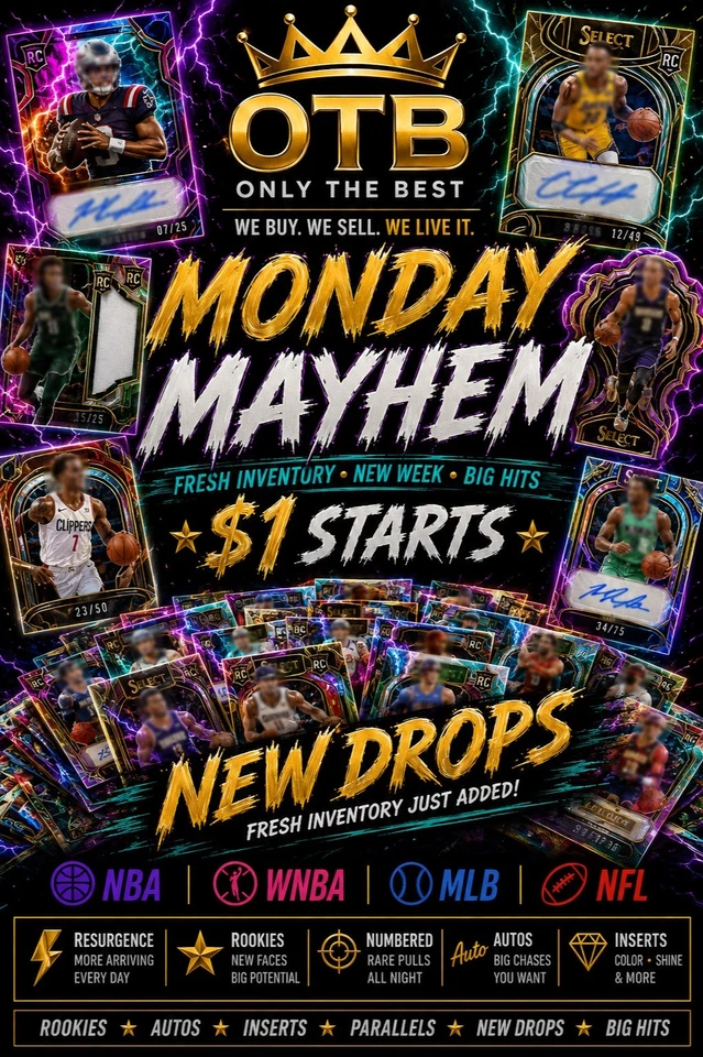 MONDAY MAYHEM ⚡AUTOS & NUMBERED  NBA + NFL • WNBA • MLB • $1 STARTS