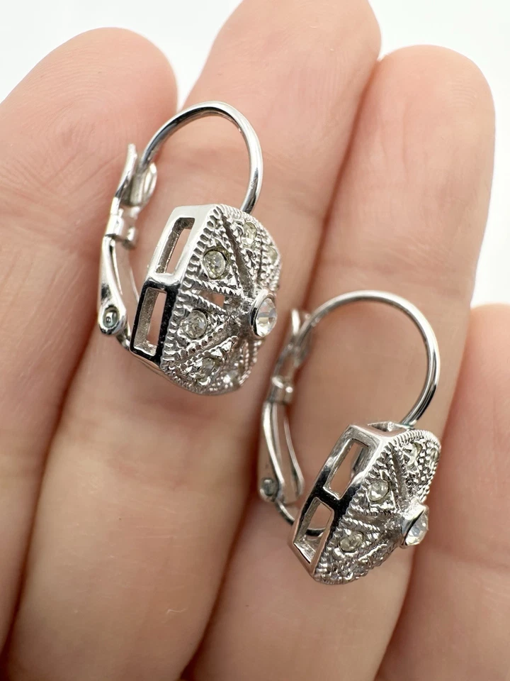 Nadri Rhodium Plated Square Lever Back Earrings - Image 3 of 4